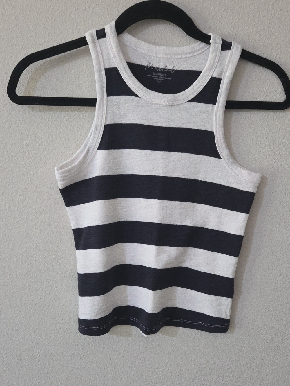Marled Blue & White Striped Tank Top